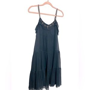 Rebecca Taylor 100% Silk Bead Rhinestone Trim Georgette Slip Tiered Dress Size 4